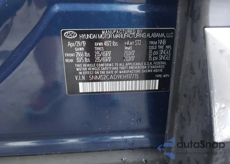 2019 Hyundai Santa Fe Se from USA, damaged, VIN 5NMS2CAD9KH117715